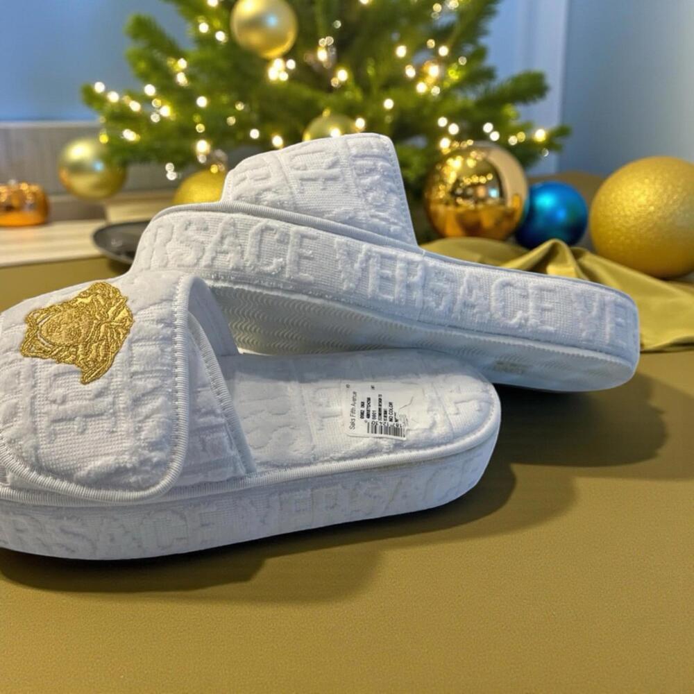 $475 White Versace Medusa Head Fabric platform slippers Size 41